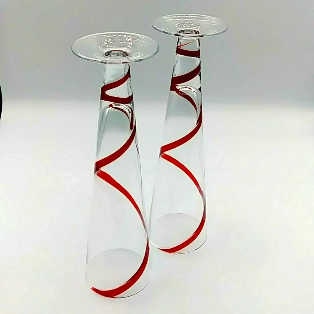Copy- 2 Pier 1 Pilsner Red Swirline Tall Glasses